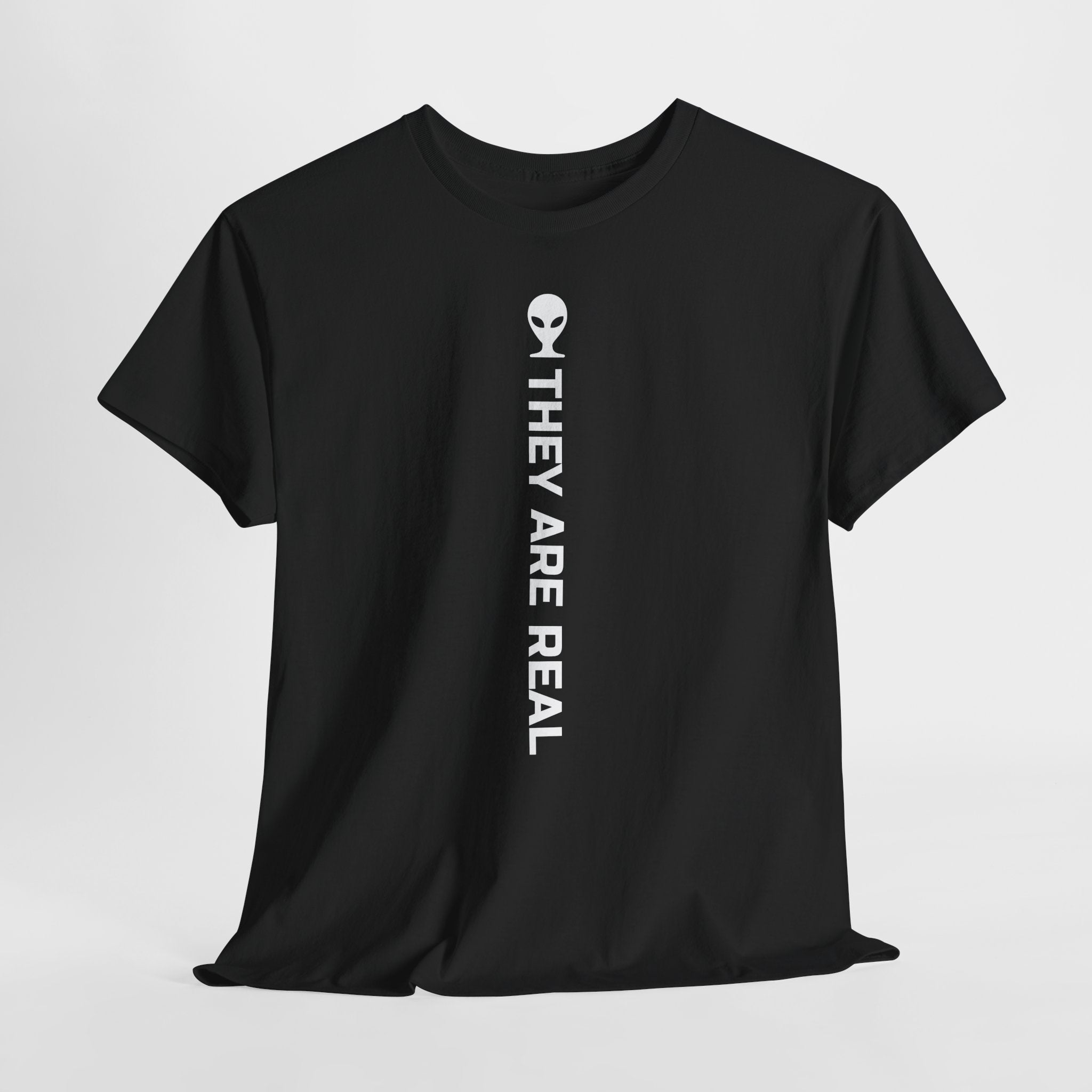 Alien Tee — Minimal "They Are Real" Vertical Graphic T-Shirt dark