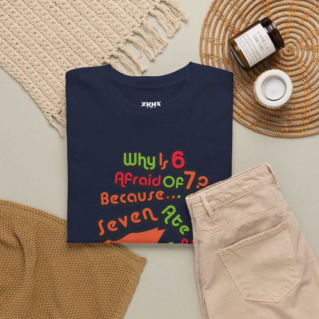 Why is 6 Afraid of 7? "Because 7 Ate 9" Funny Numbers Tee