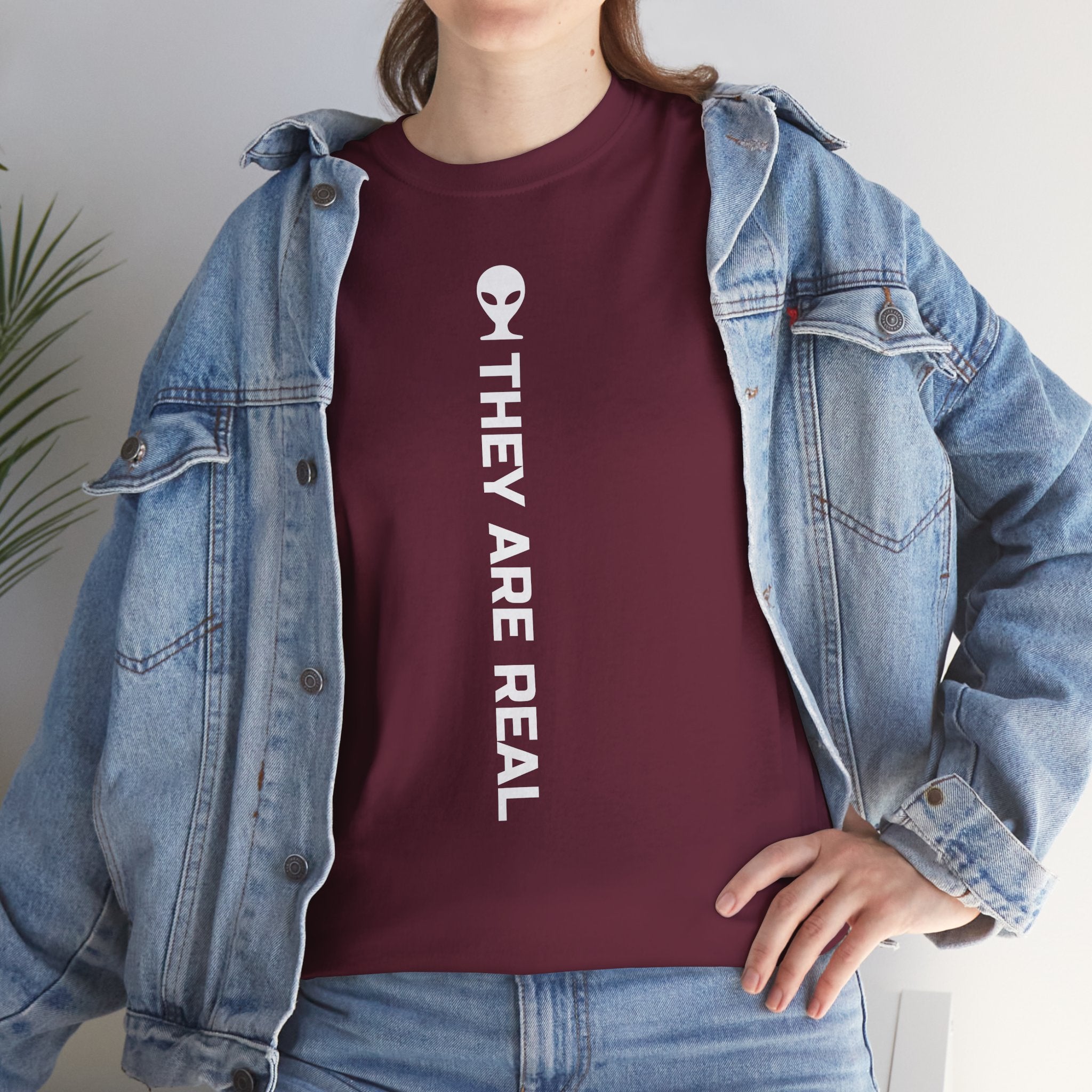 Alien Tee — Minimal "They Are Real" Vertical Graphic T-Shirt dark