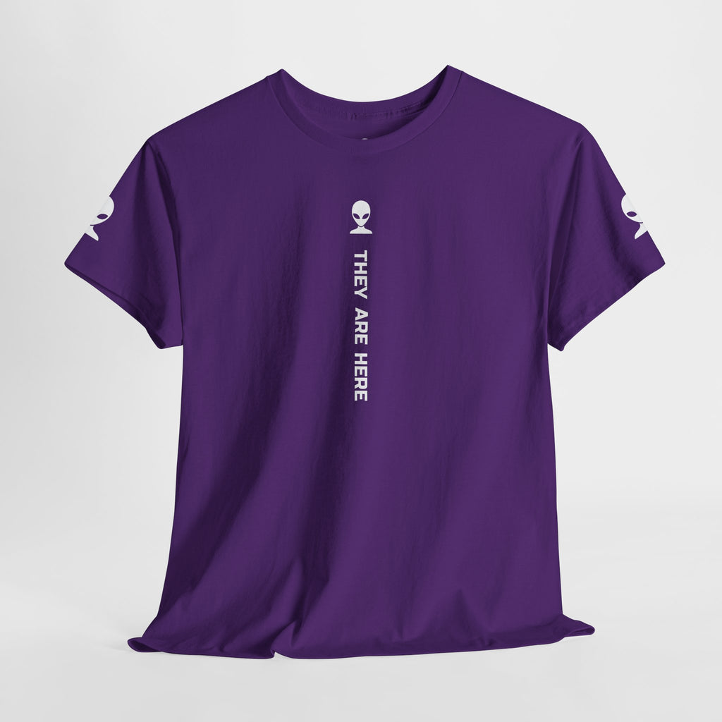 Alien Tee — Minimal "They Are Here" Vertical Graphic T-Shirt dark