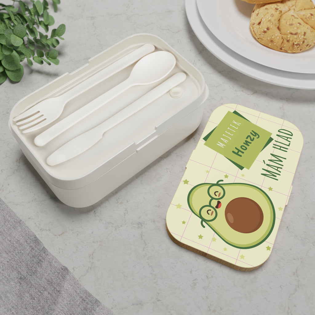 Personalized Avocado Bento Lunch Box – "Mám hlad" Cute Kawaii Kid’s Lunchbox