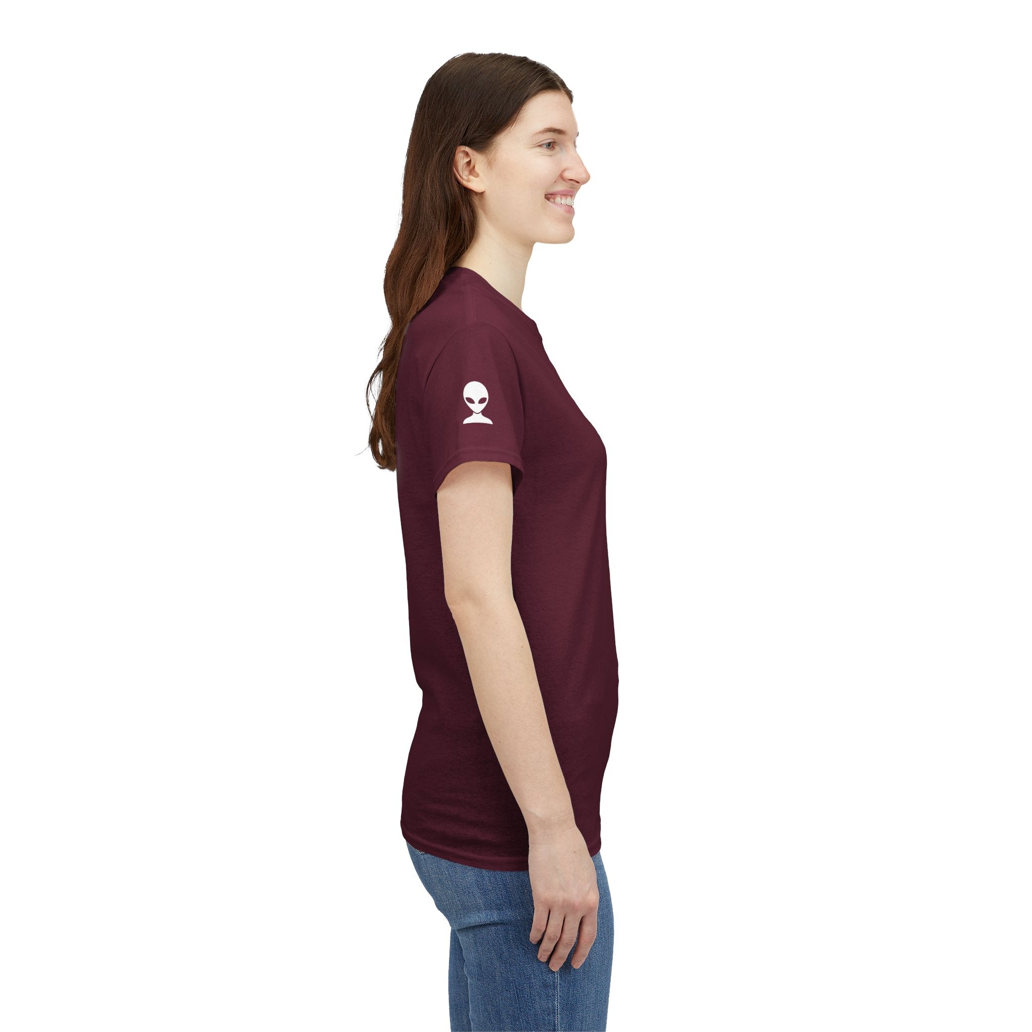 Alien Tee — Minimal "They Are Here" Vertical Graphic T-Shirt dark