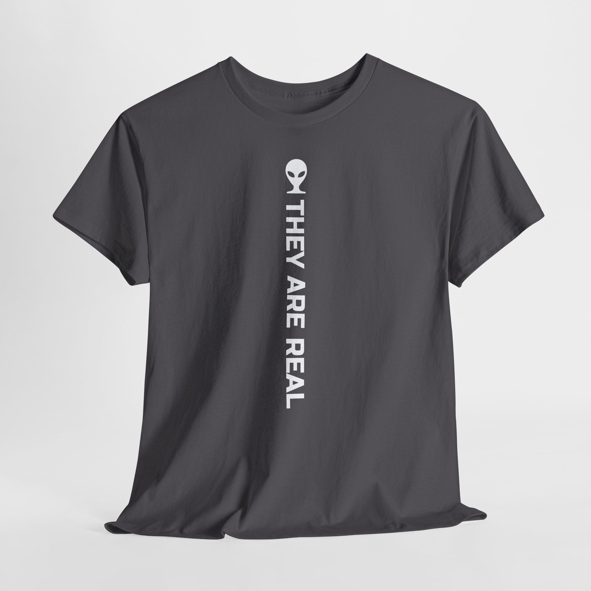 Alien Tee — Minimal "They Are Real" Vertical Graphic T-Shirt dark