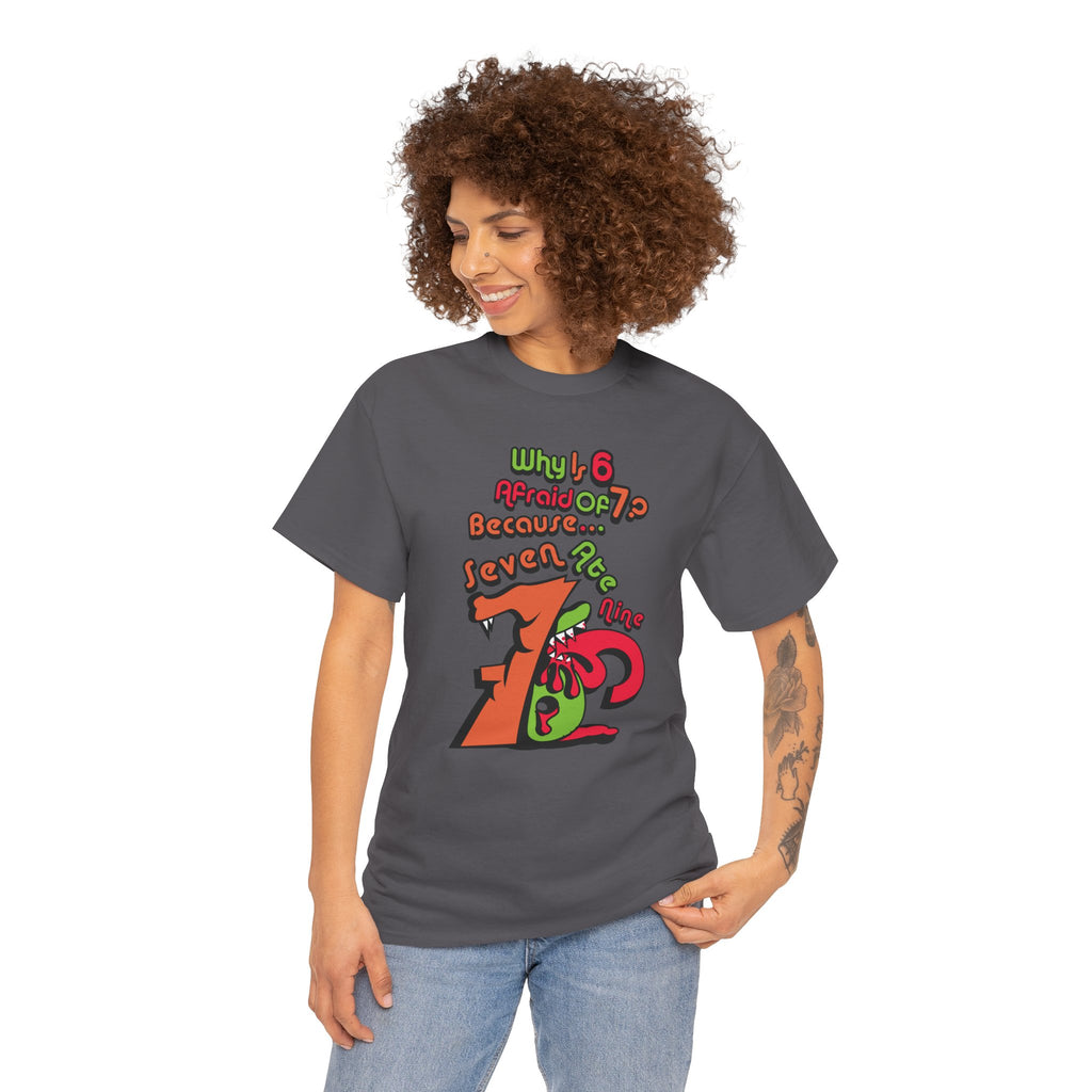 Why is 6 Afraid of 7? "Because 7 Ate 9" Funny Numbers Tee