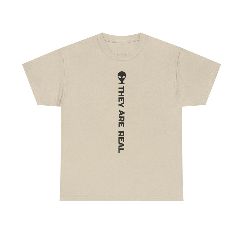Alien Tee — Minimal "They Are Real" Vertical Graphic T-Shirt