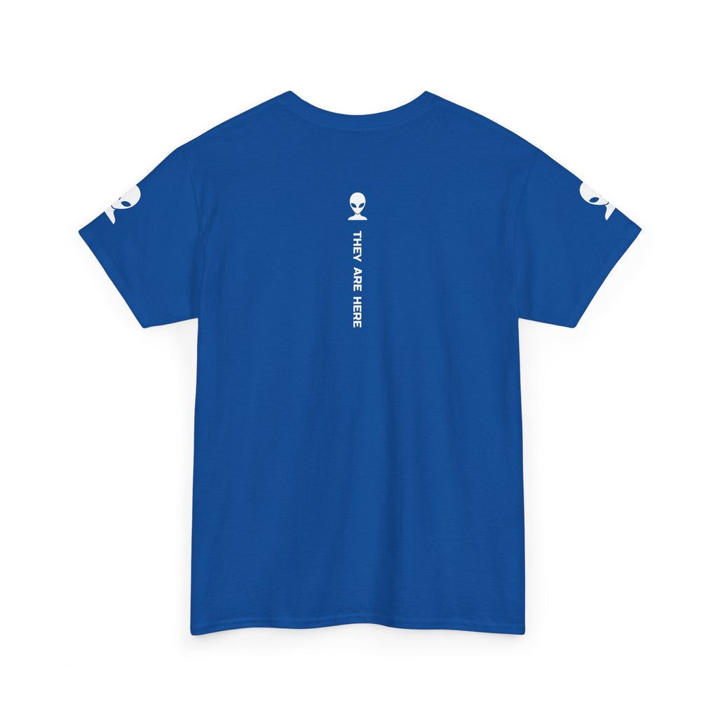 Alien Tee — Minimal "They Are Here" Vertical Graphic T-Shirt dark