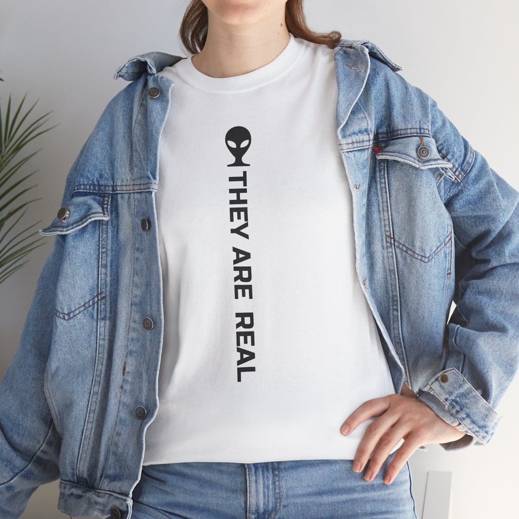 Alien Tee — Minimal "They Are Real" Vertical Graphic T-Shirt
