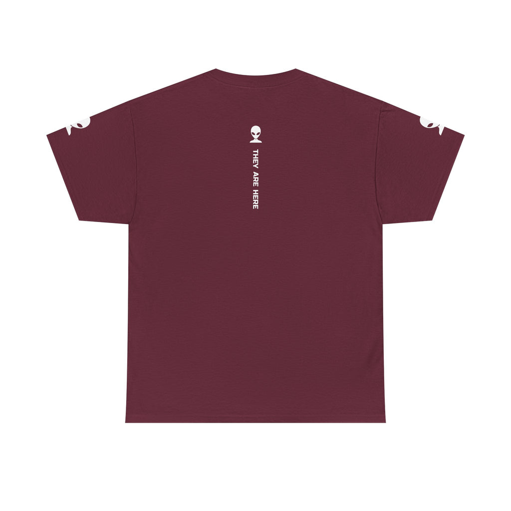 Alien Tee — Minimal "They Are Here" Vertical Graphic T-Shirt dark