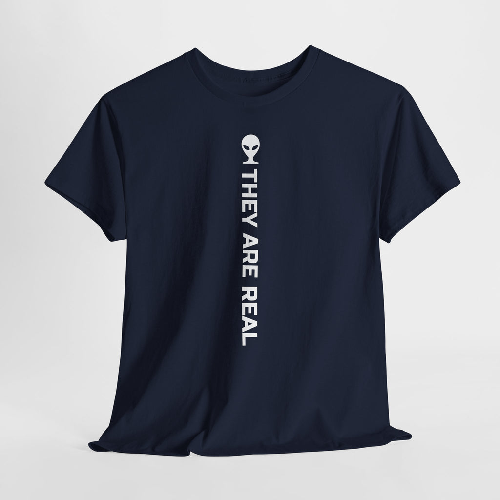 Alien Tee — Minimal "They Are Real" Vertical Graphic T-Shirt dark