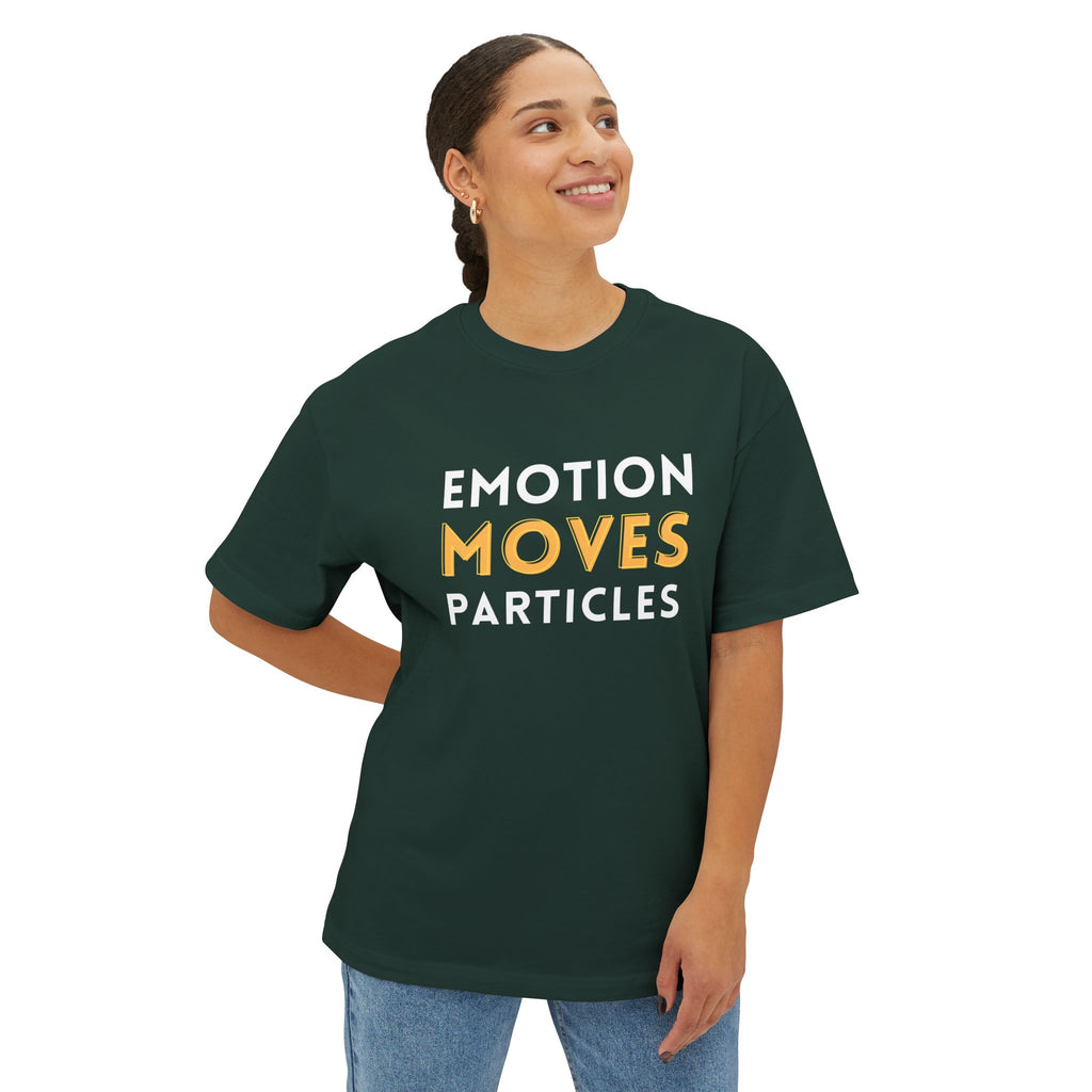 Emotion Moves Particles Dark Tee — Minimalist Motivational Graphic T-Shirt