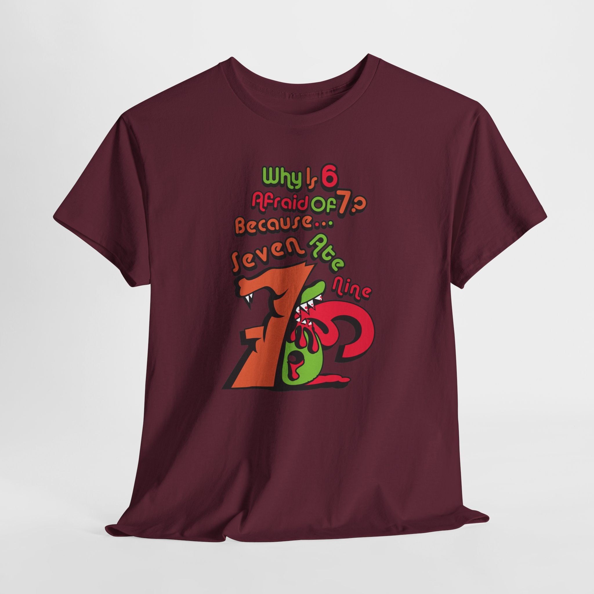 Why is 6 Afraid of 7? "Because 7 Ate 9" Funny Numbers Tee