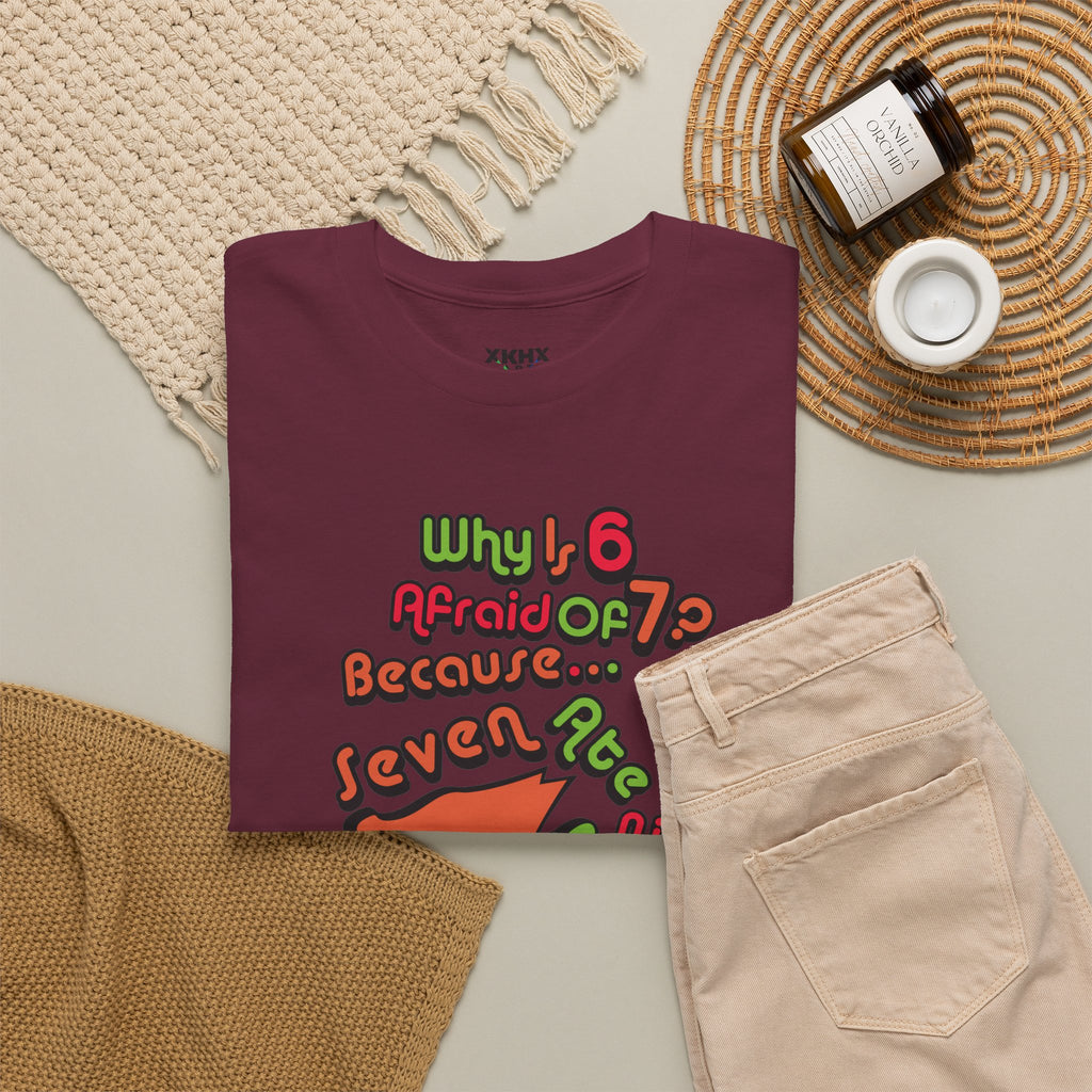 Why is 6 Afraid of 7? "Because 7 Ate 9" Funny Numbers Tee