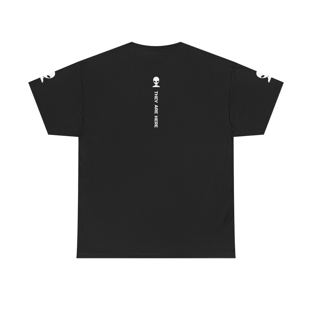 Alien Tee — Minimal "They Are Here" Vertical Graphic T-Shirt dark