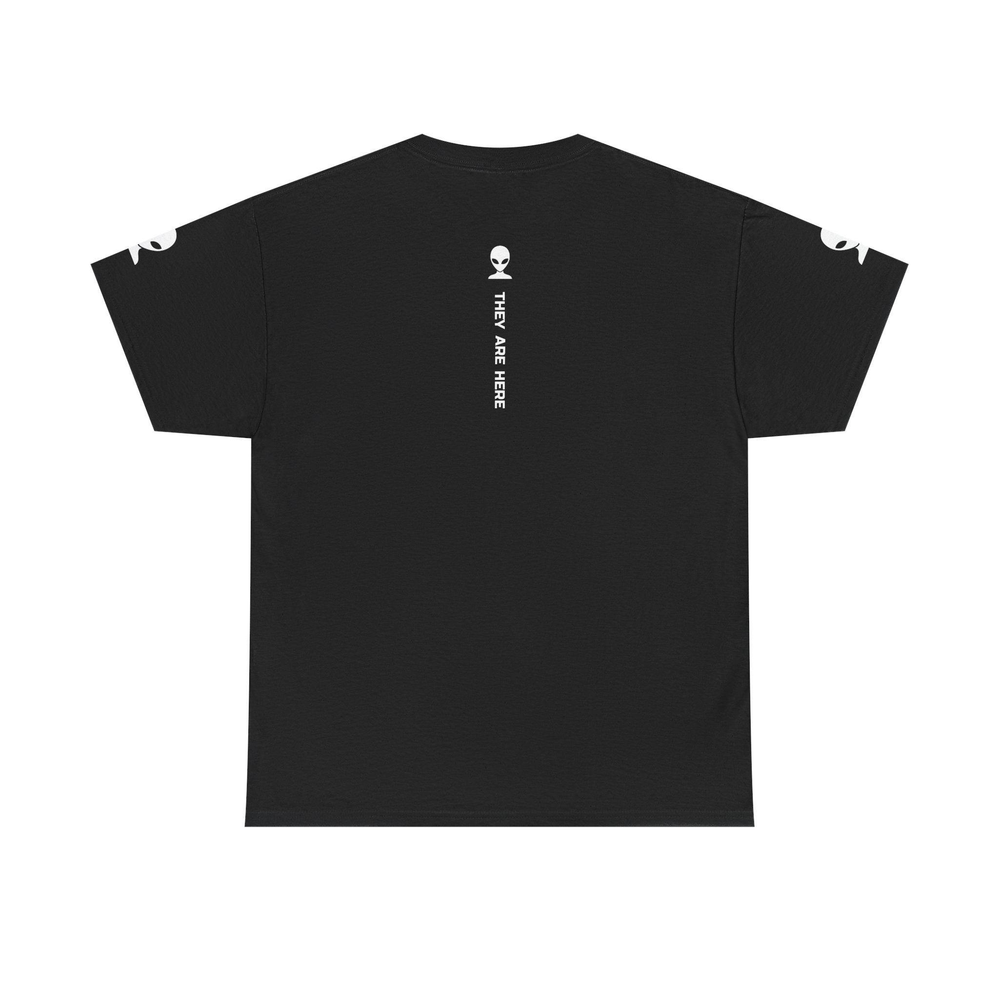 Alien Tee — Minimal "They Are Here" Vertical Graphic T-Shirt dark