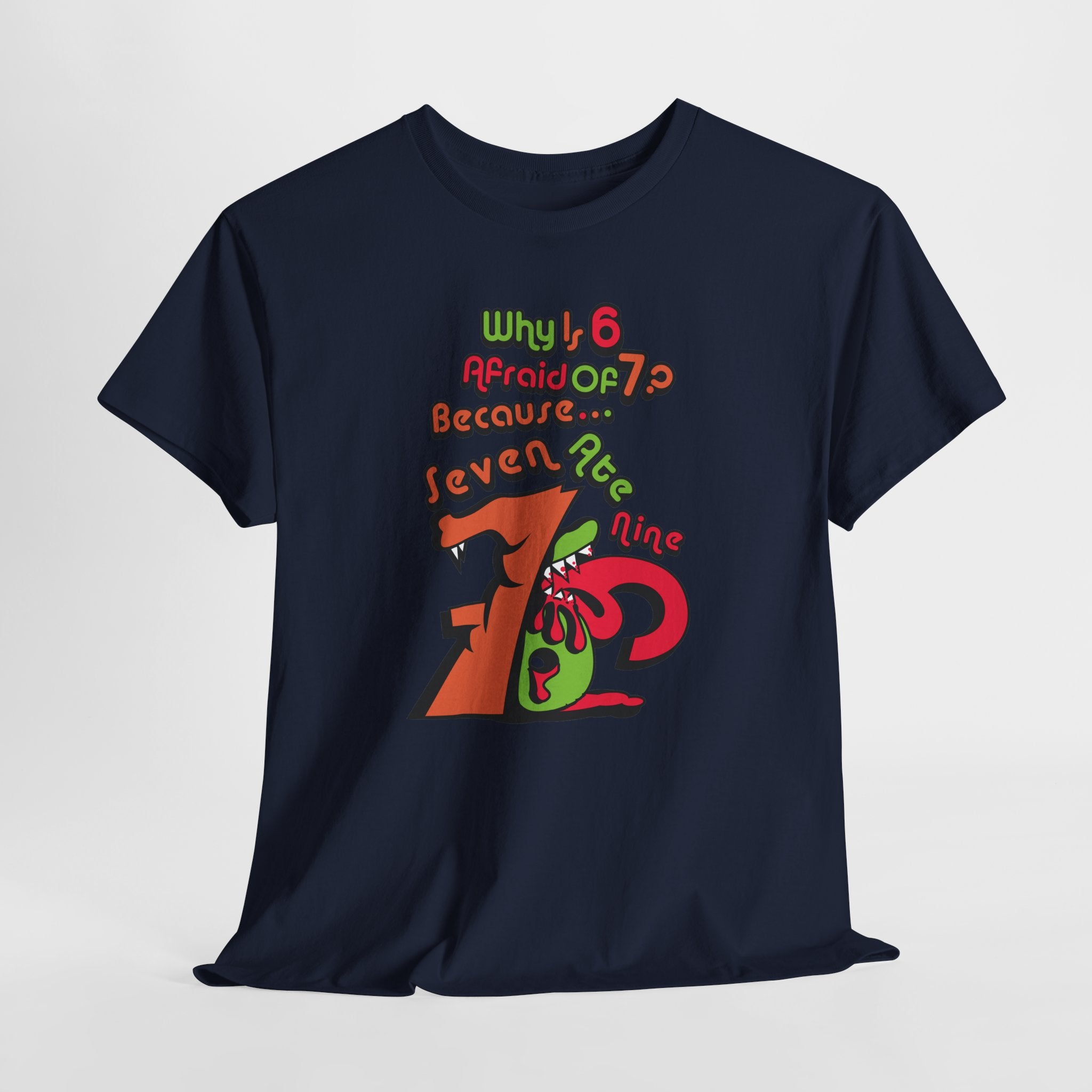 Why is 6 Afraid of 7? "Because 7 Ate 9" Funny Numbers Tee