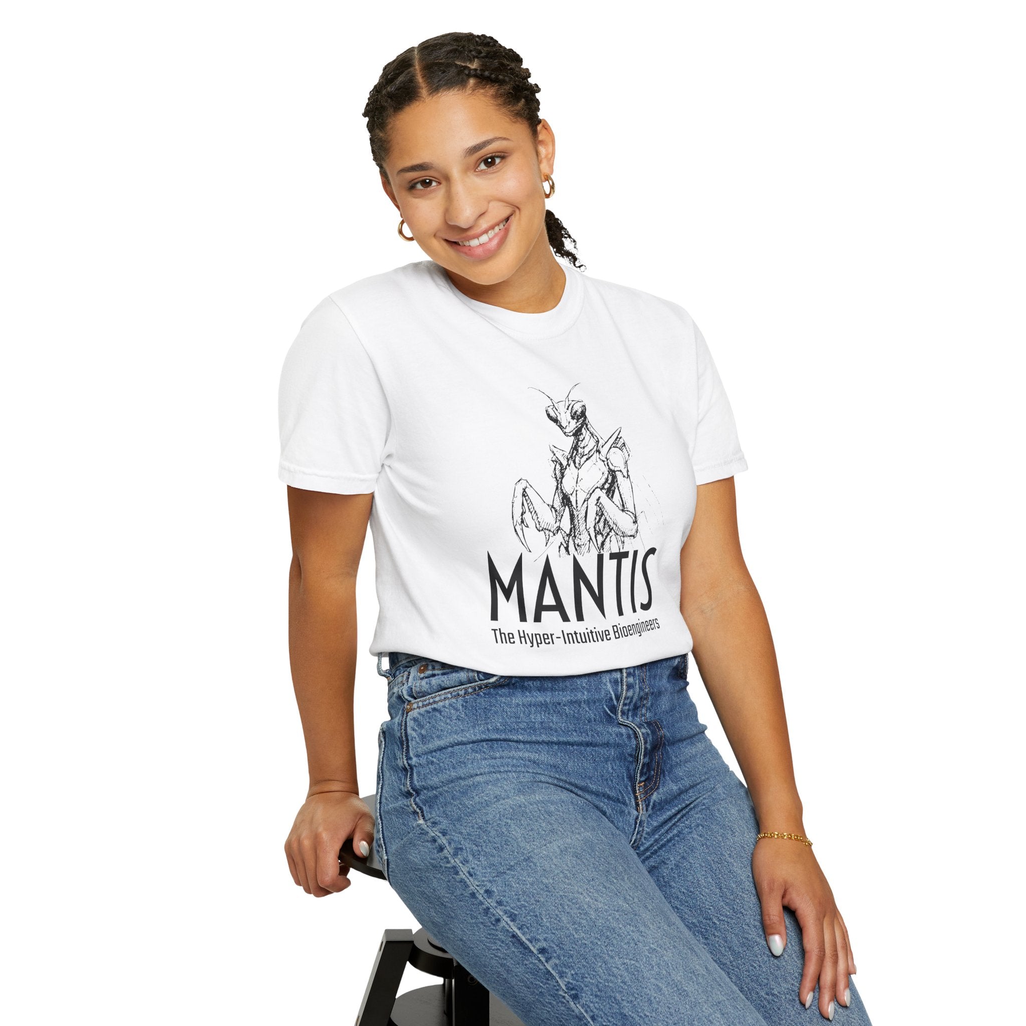 Alien Mantis Graphic T-Shirt — "The Hyper-Intuitive Bioengineers" Illustrated Tee