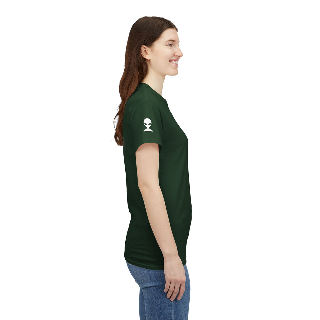 Alien Tee — Minimal "They Are Here" Vertical Graphic T-Shirt dark