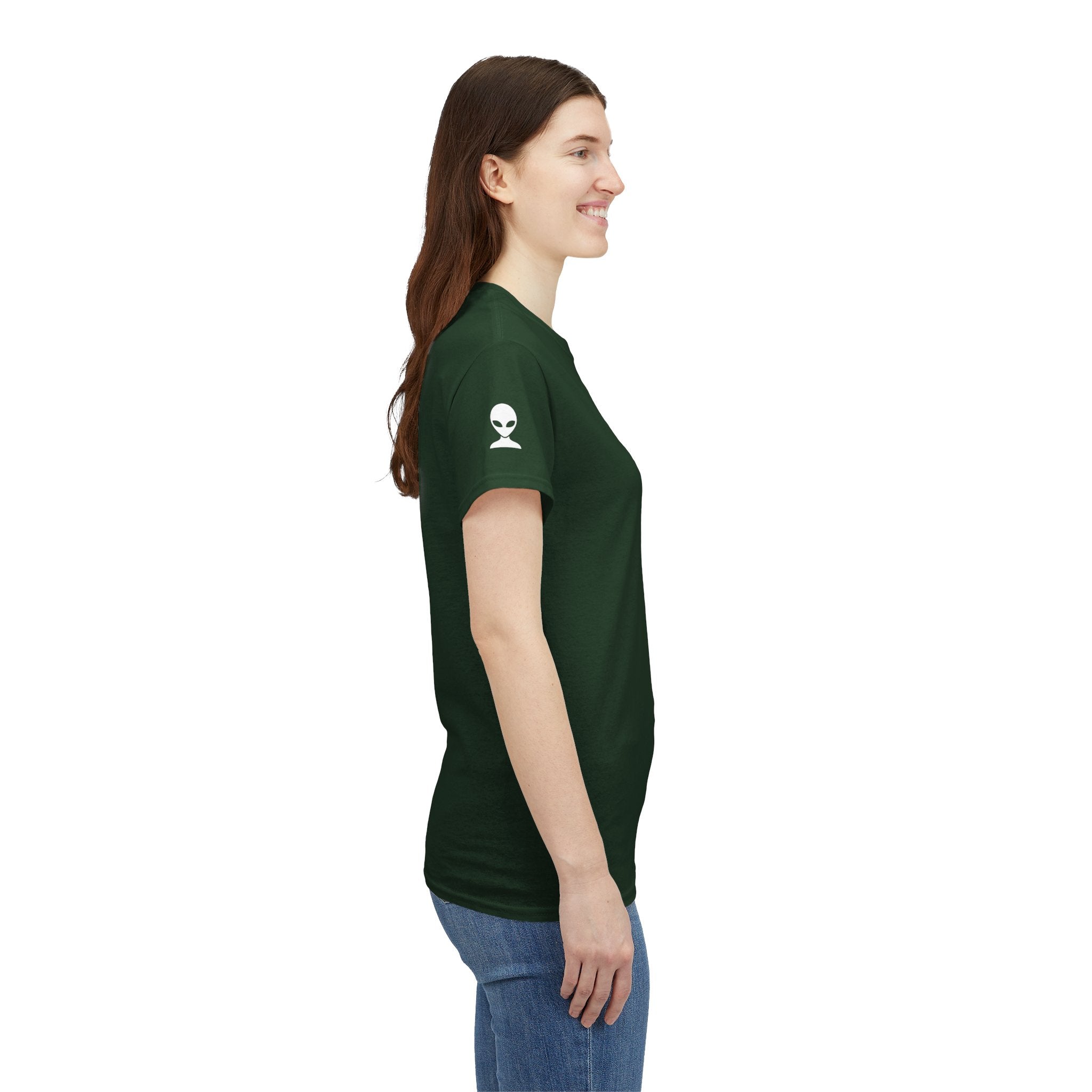 Alien Tee — Minimal "They Are Here" Vertical Graphic T-Shirt dark